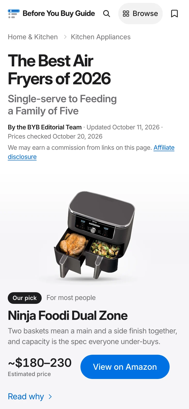 A beforeyoubuyguide.com buying guide on a phone, 28 October 2026.